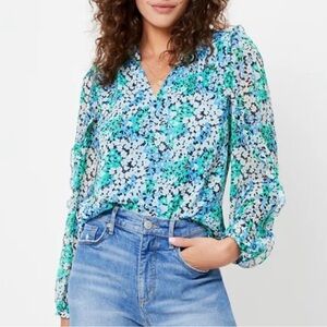 Ann Taylor LOFT Floral Garden Ruffle Sleeve Blouse Top Sz: XL